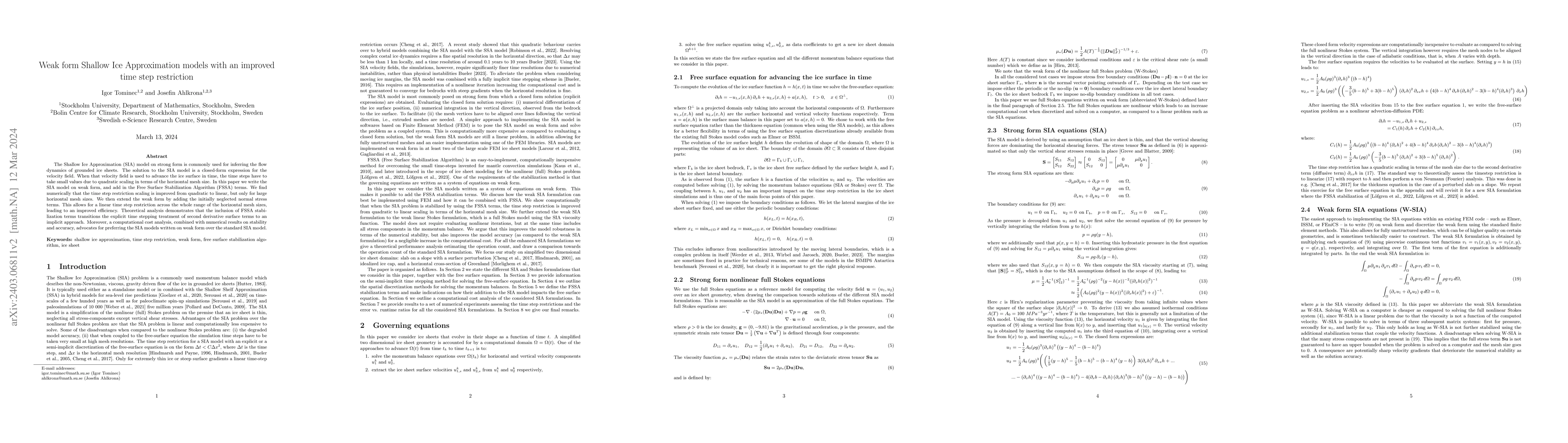 Thumbnail for Weak form Shallow Ice Approximation models with an improved time step
  restriction