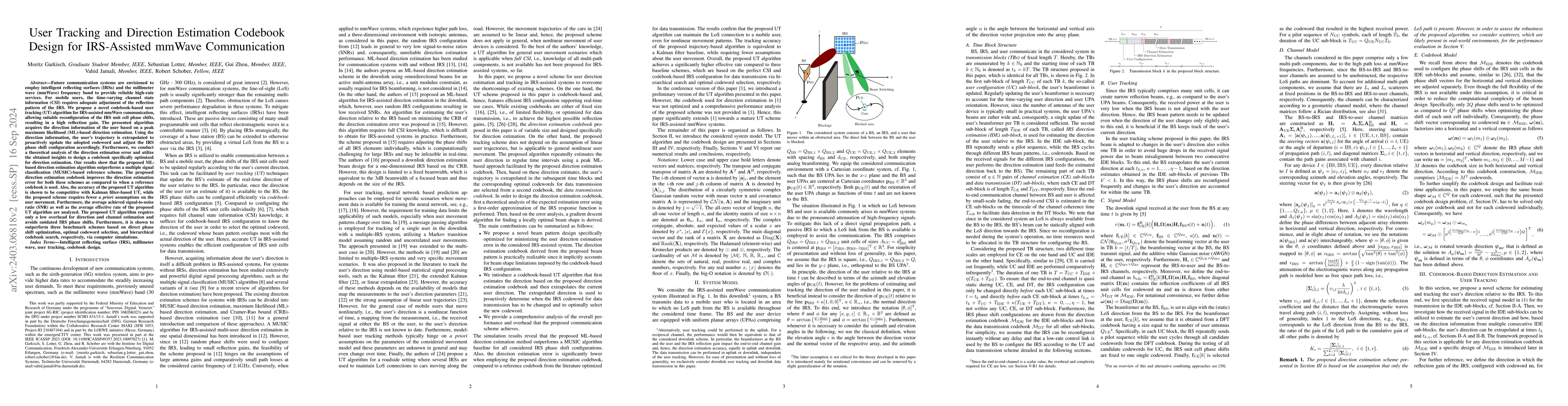 Thumbnail for User Tracking and Direction Estimation Codebook Design for IRS-Assisted
  mmWave Communication