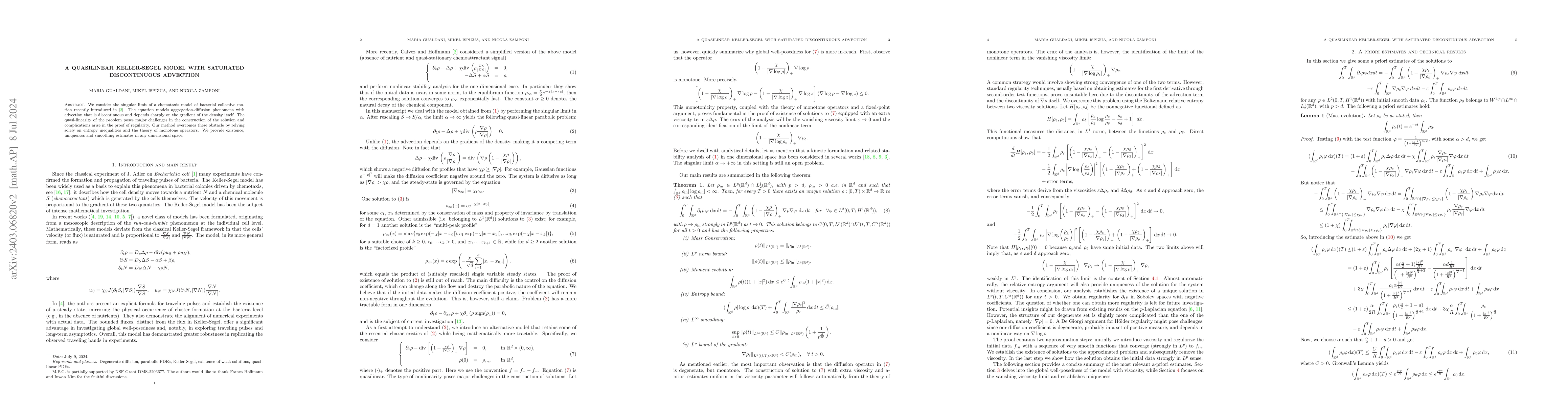 Thumbnail for A quasilinear Keller-Segel model with saturated discontinuous advection