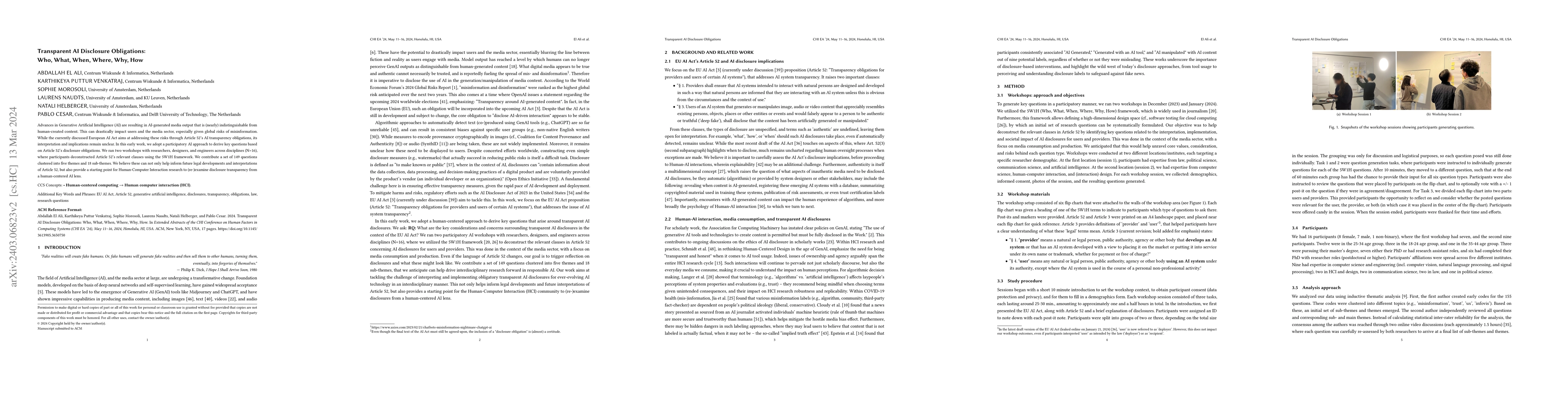Thumbnail for Transparent AI Disclosure Obligations: Who, What, When, Where, Why, How