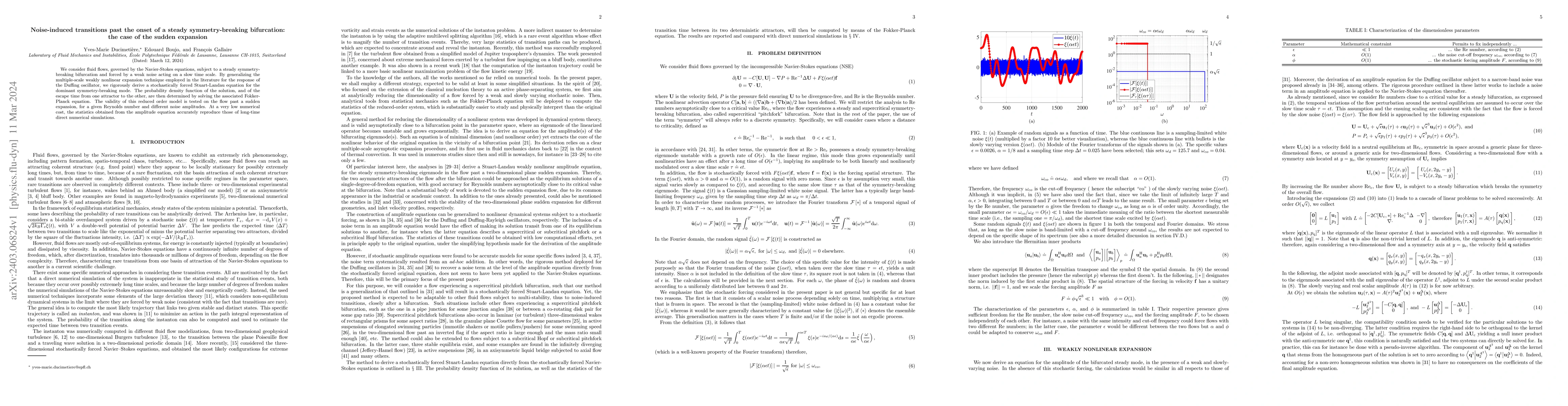 Thumbnail for Noise-induced transitions past the onset of a steady symmetry-breaking
  bifurcation: the case of the sudden expansion