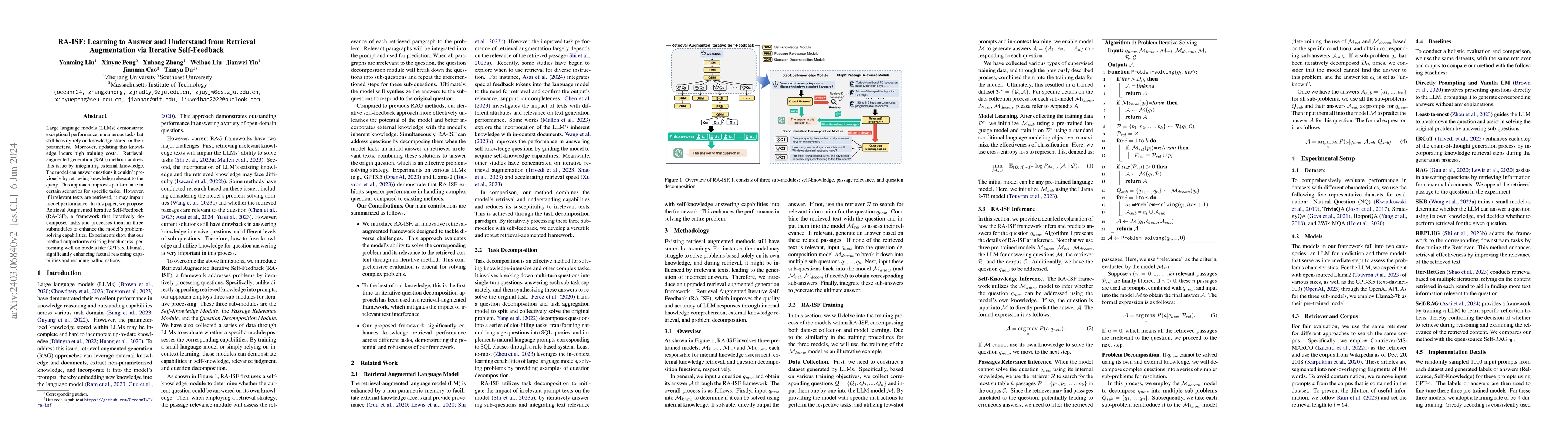 Thumbnail for RA-ISF: Learning to Answer and Understand from Retrieval Augmentation
  via Iterative Self-Feedback