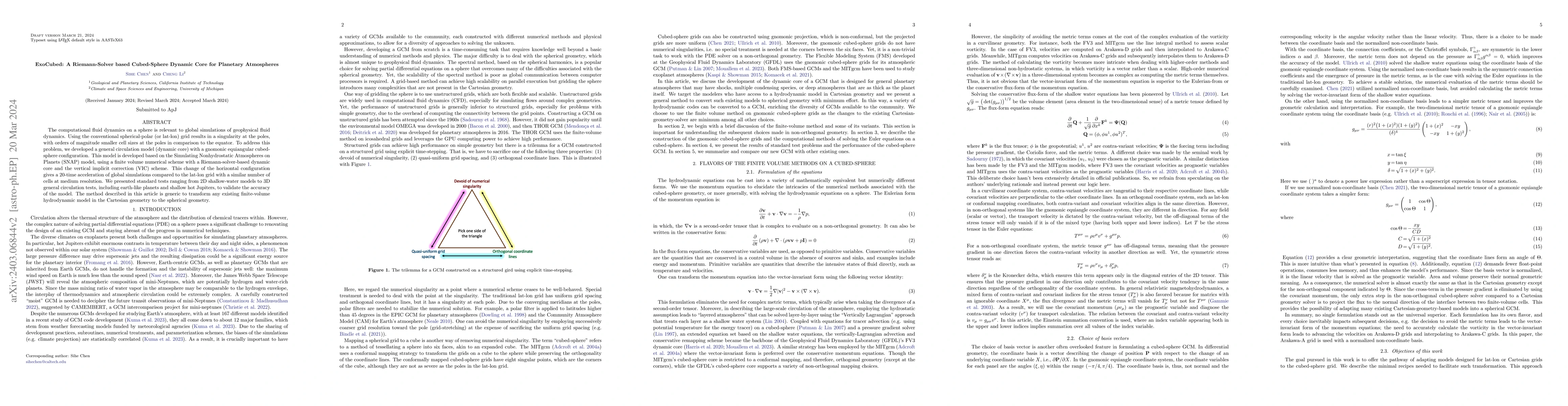 Thumbnail for ExoCubed: A Riemann-Solver based Cubed-Sphere Dynamic Core for Planetary
  Atmospheres