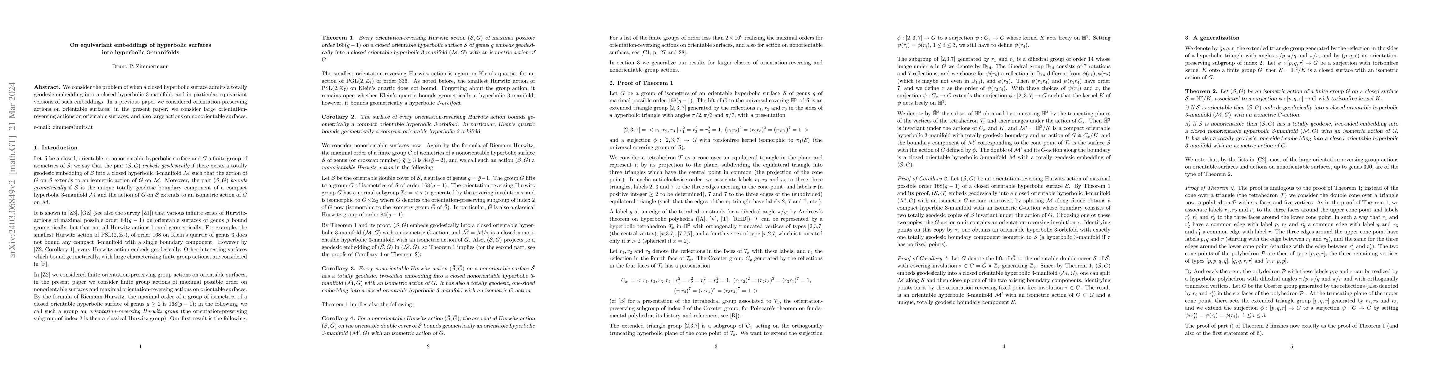 Thumbnail for On equivariant embeddings of hyperbolic surfaces into hyperbolic
  3-manifolds