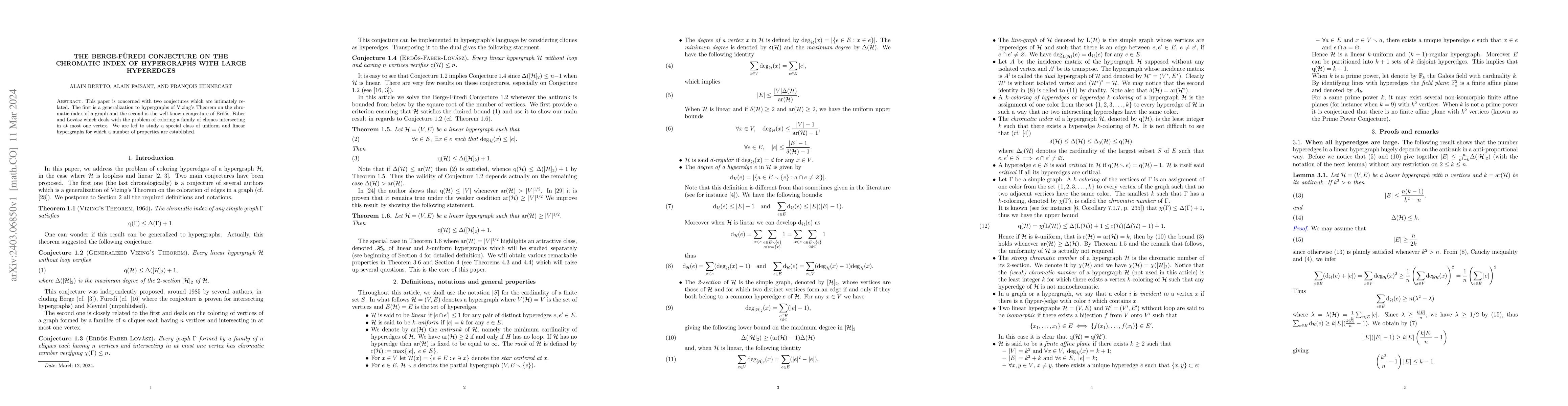 Thumbnail for The Berge-F\"uredi conjecture on the chromatic index of hypergraphs with
  large hyperedges