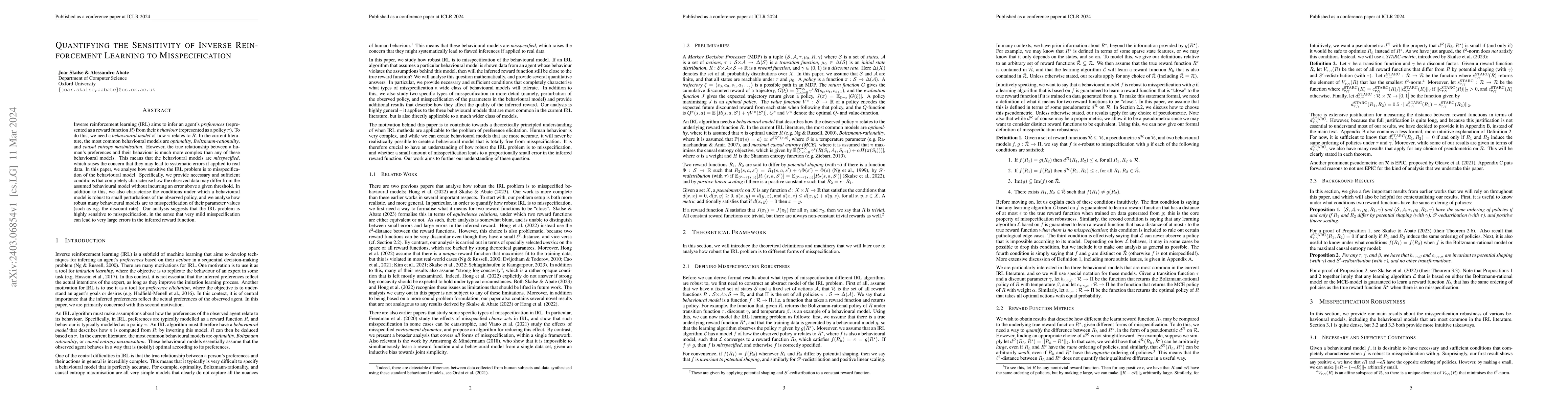 Thumbnail for Quantifying the Sensitivity of Inverse Reinforcement Learning to
  Misspecification