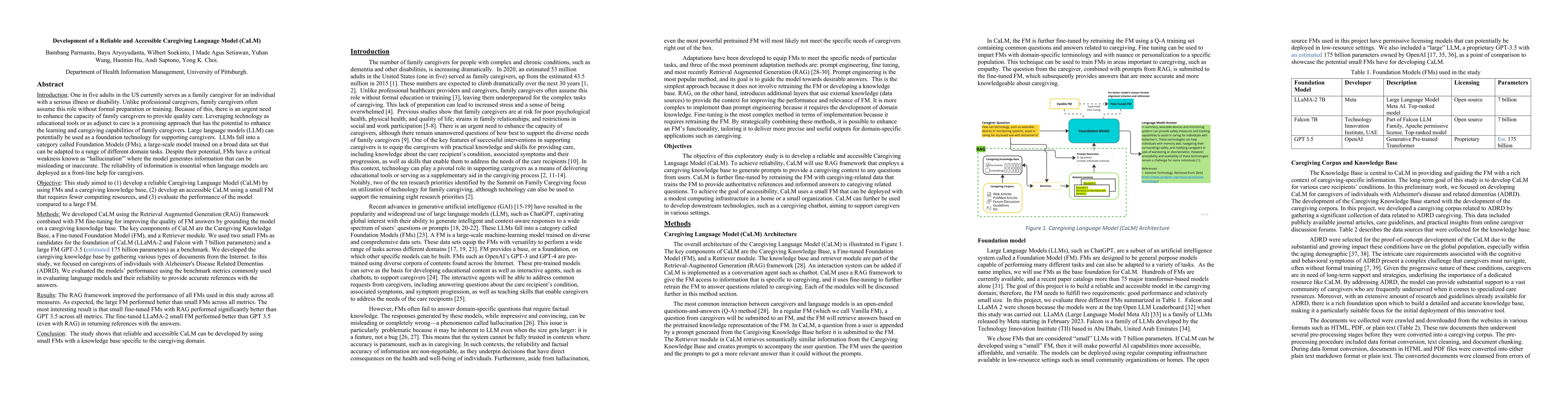 Thumbnail for Development of a Reliable and Accessible Caregiving Language Model
  (CaLM)