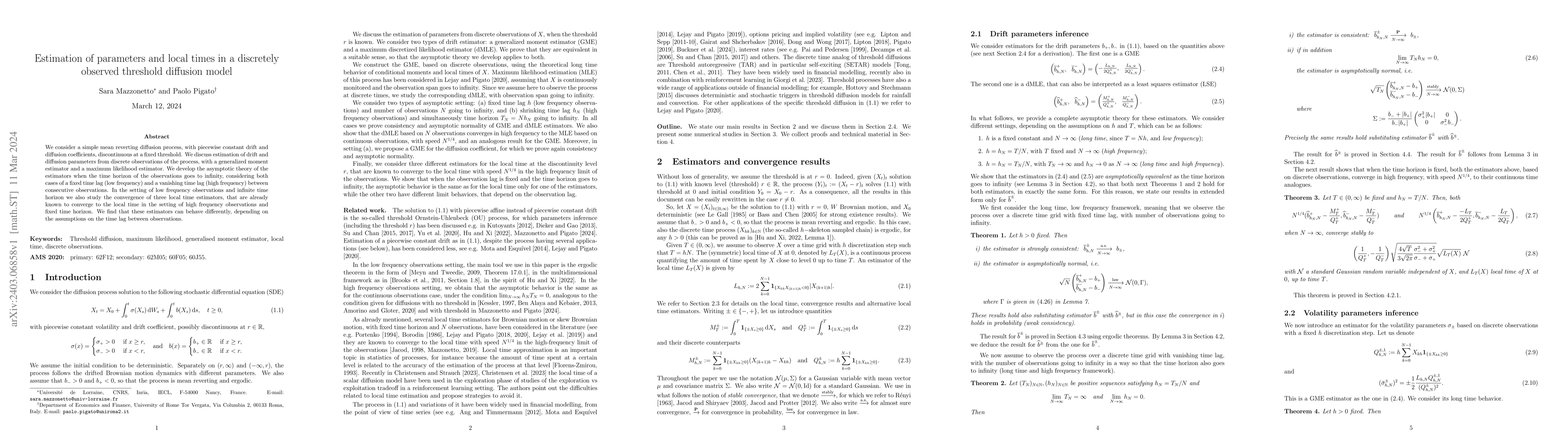 Thumbnail for Estimation of parameters and local times in a discretely observed
  threshold diffusion model