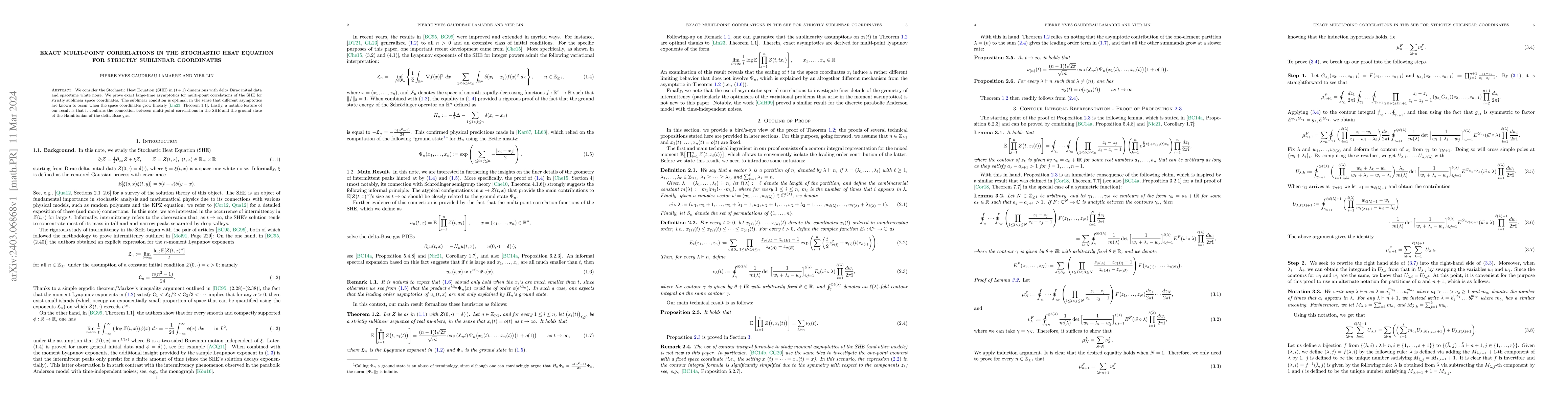 Thumbnail for Exact Multi-Point Correlations in the Stochastic Heat Equation for
  Strictly Sublinear Coordinates