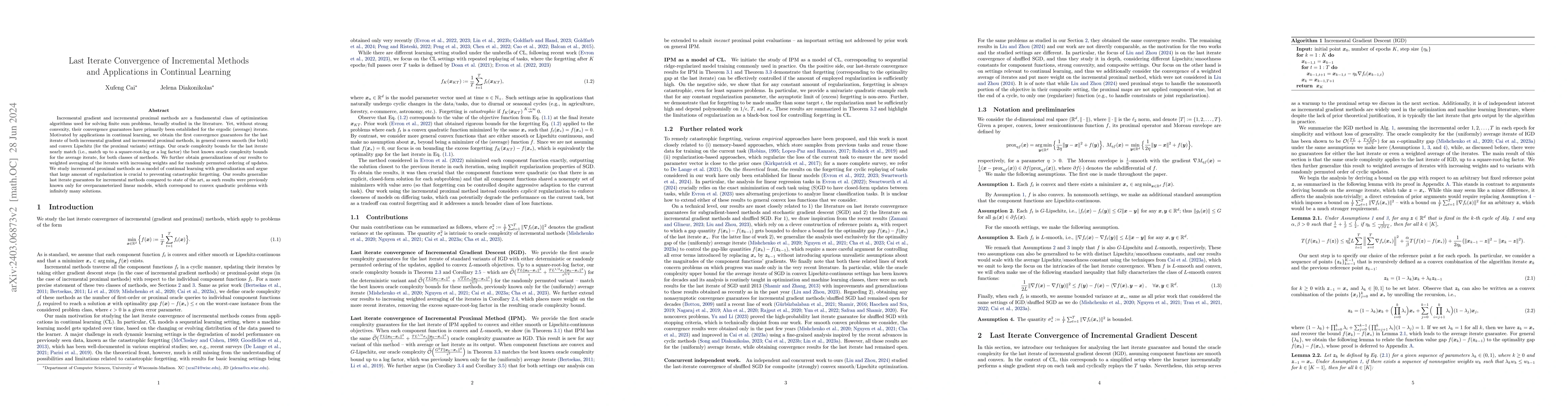 Thumbnail for Last Iterate Convergence of Incremental Methods and Applications in
  Continual Learning