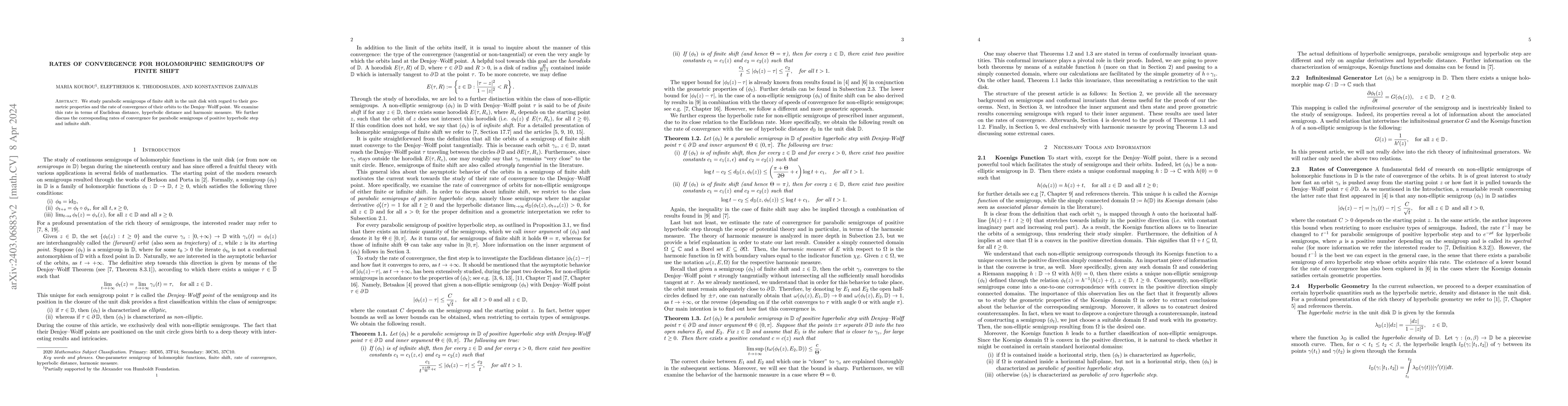 Thumbnail for Rates of convergence for holomorphic semigroups of finite shift