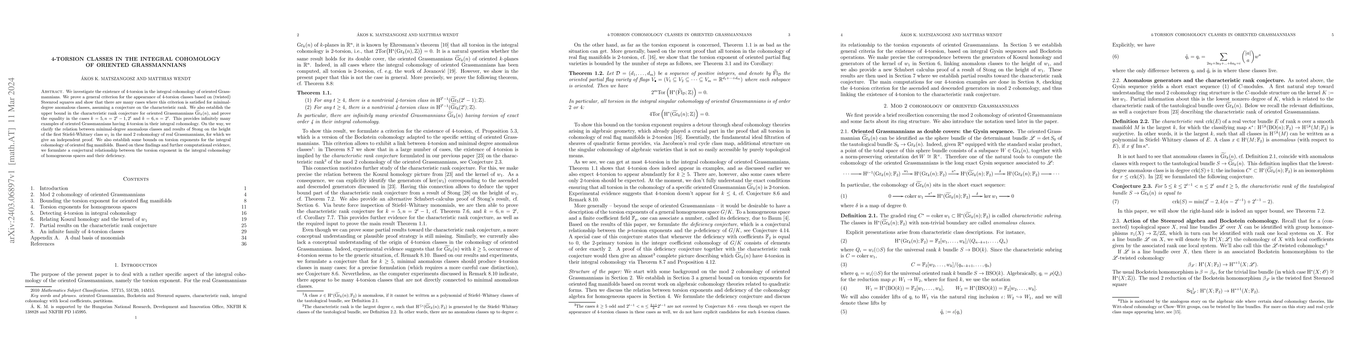 Thumbnail for 4-torsion classes in the integral cohomology of oriented Grassmannians