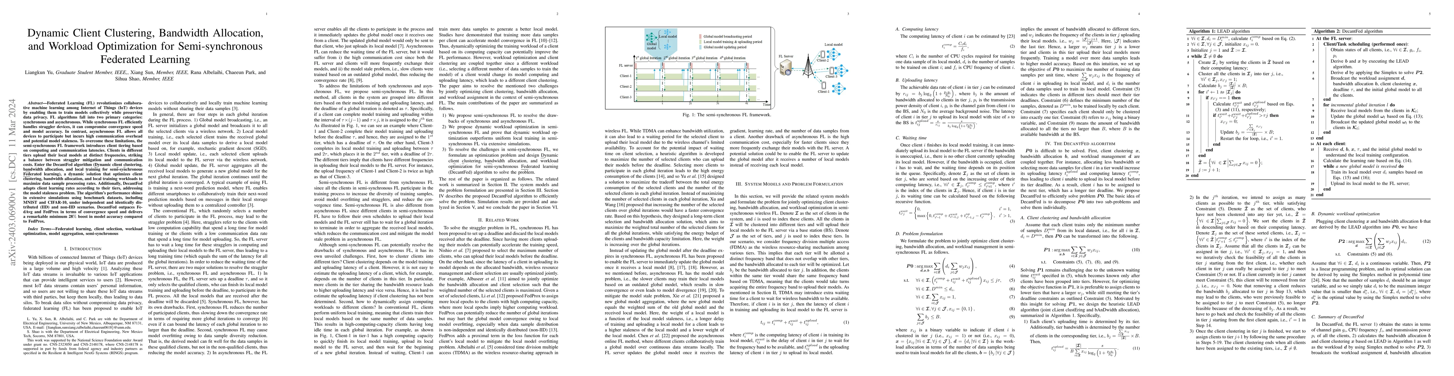 Thumbnail for Dynamic Client Clustering, Bandwidth Allocation, and Workload
  Optimization for Semi-synchronous Federated Learning