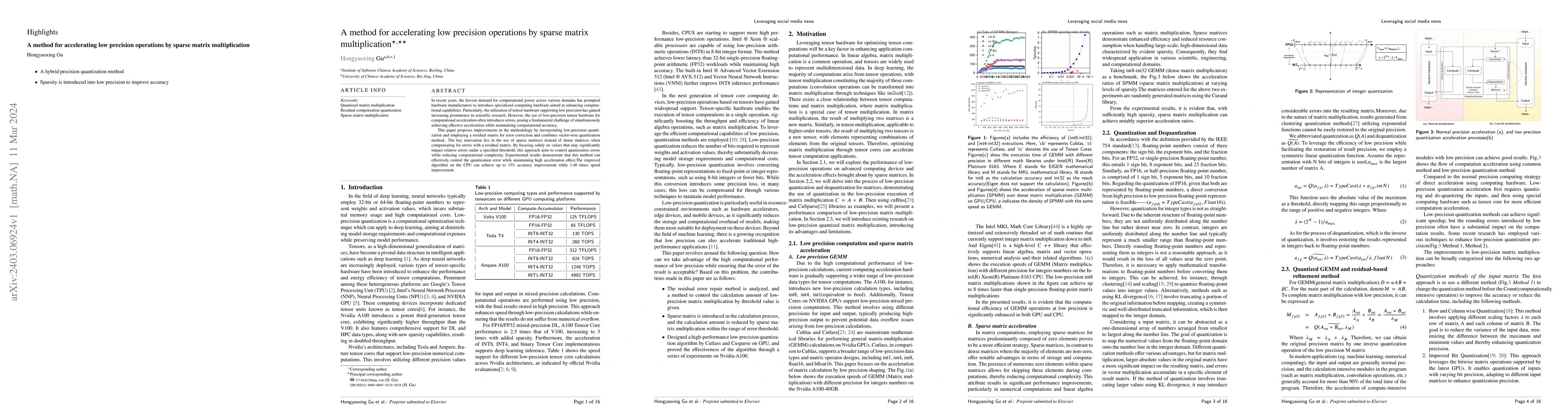 Thumbnail for A method for accelerating low precision operations by sparse matrix
  multiplication