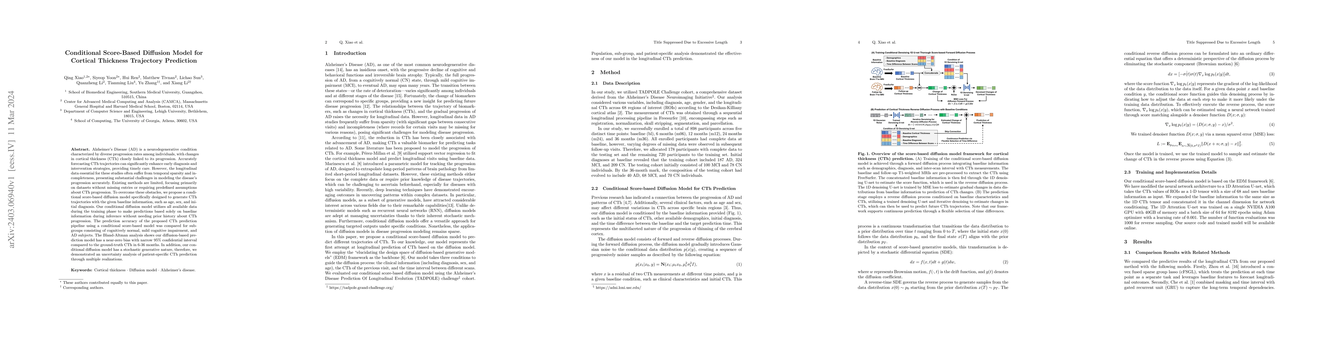 Thumbnail for Conditional Score-Based Diffusion Model for Cortical Thickness
  Trajectory Prediction