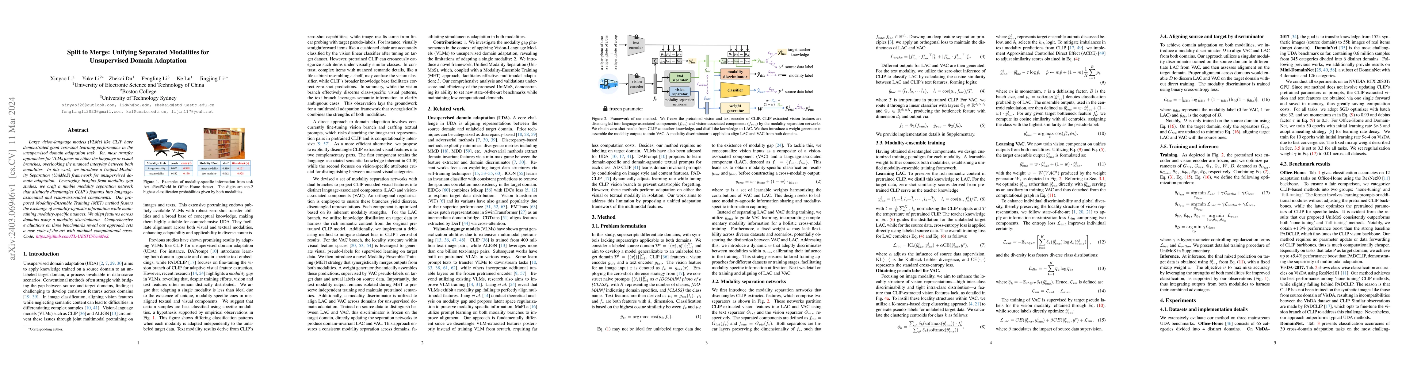 Thumbnail for Split to Merge: Unifying Separated Modalities for Unsupervised Domain
  Adaptation