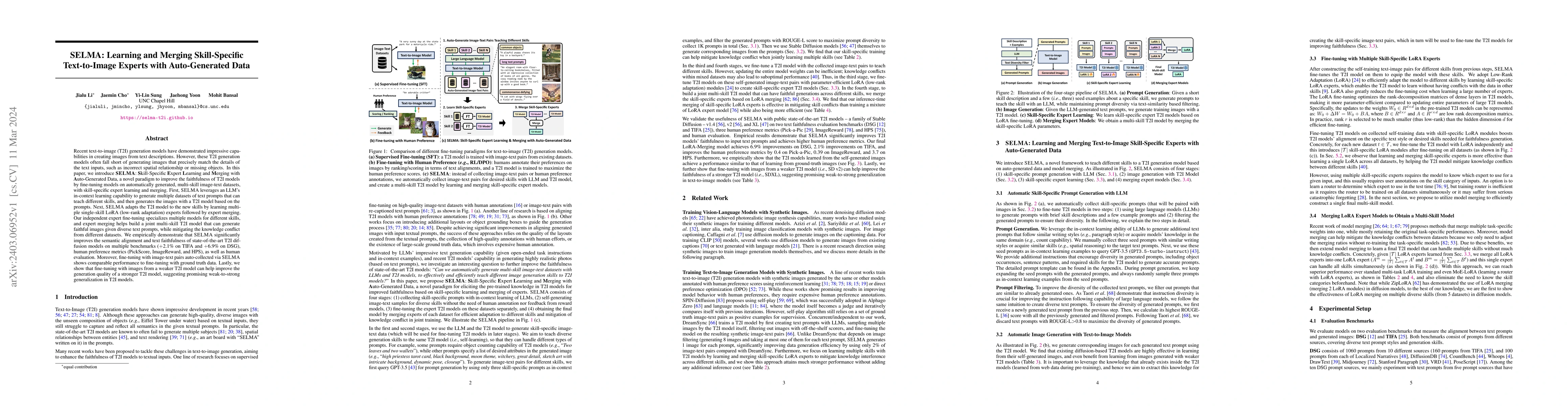 Thumbnail for SELMA: Learning and Merging Skill-Specific Text-to-Image Experts with
  Auto-Generated Data