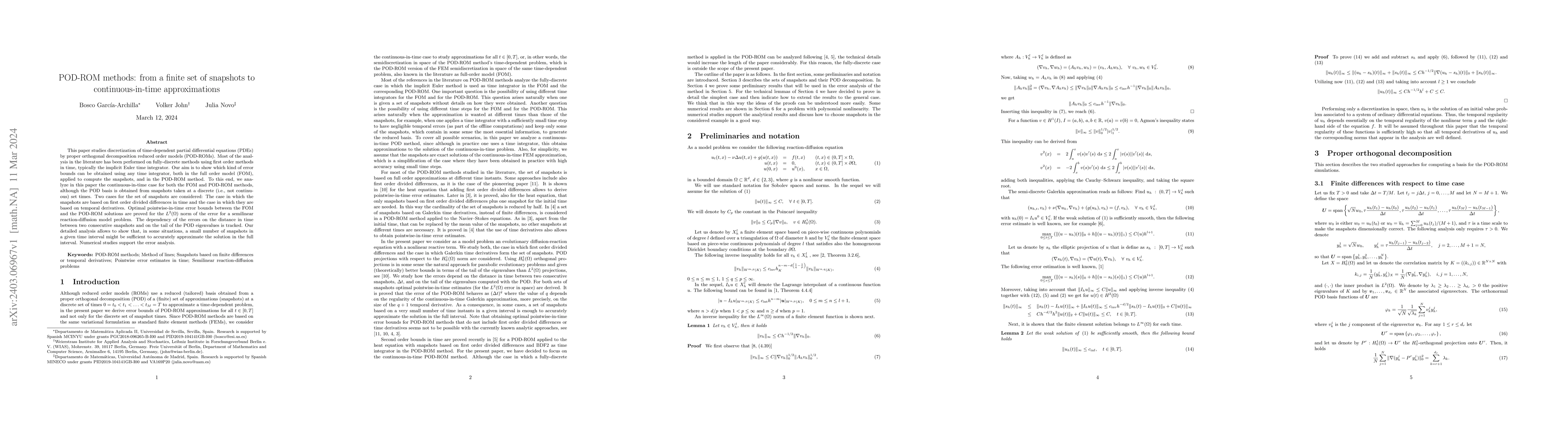 Thumbnail for POD-ROM methods: from a finite set of snapshots to continuous-in-time
  approximations