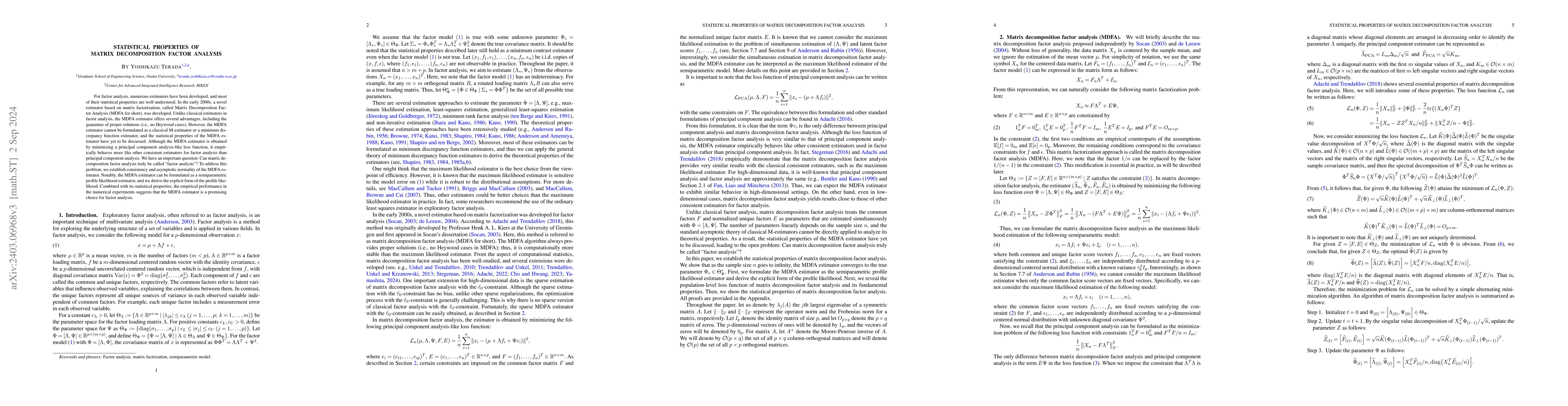 Thumbnail for Consistency of matrix decomposition factor analysis