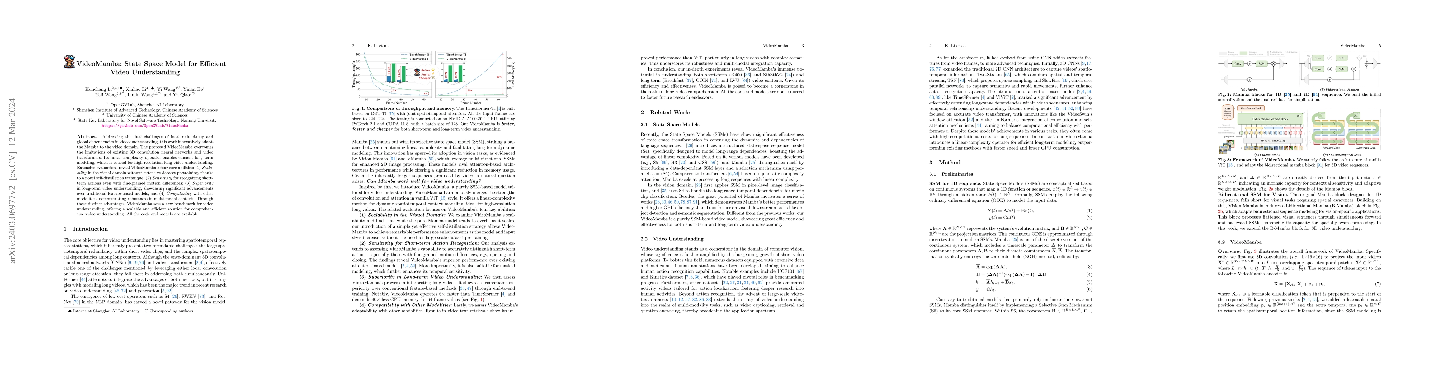 Thumbnail for VideoMamba: State Space Model for Efficient Video Understanding