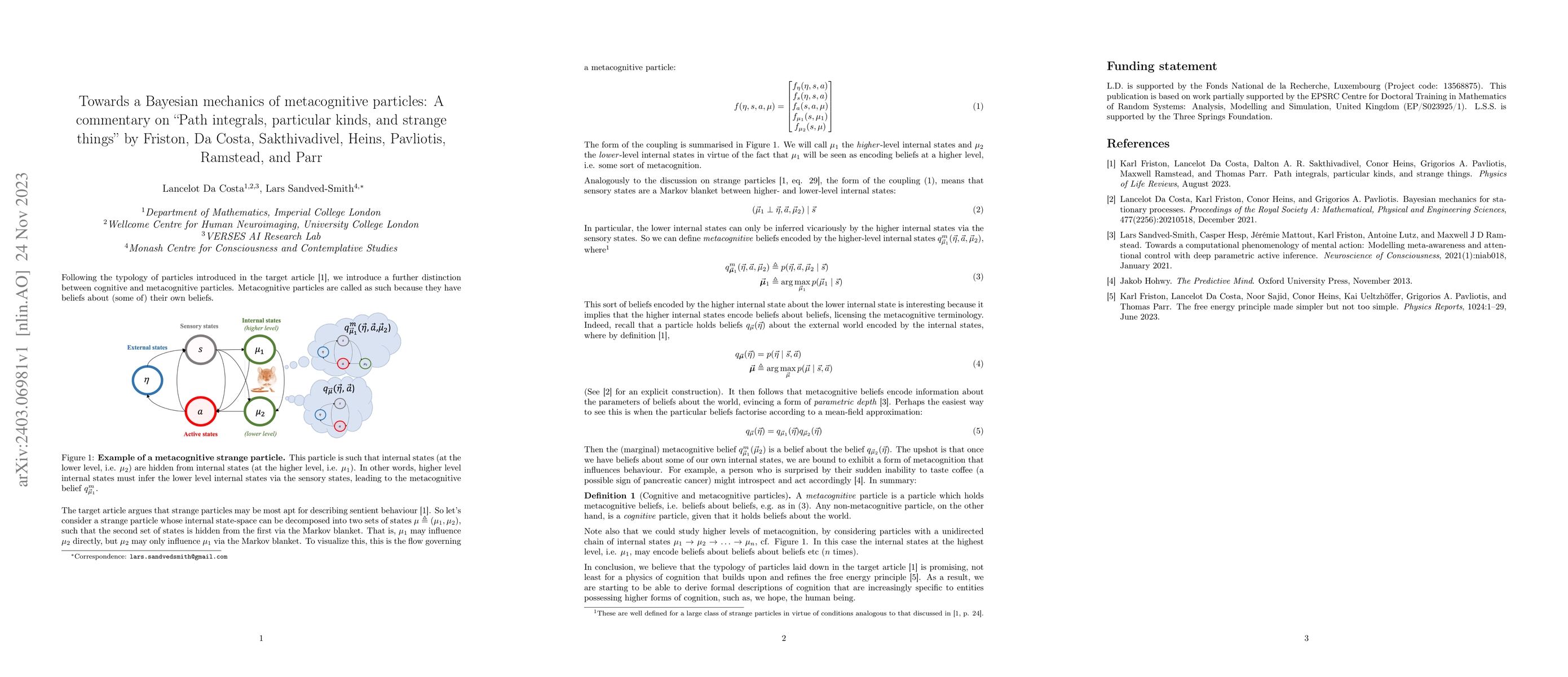 Thumbnail for Towards a Bayesian mechanics of metacognitive particles: A commentary on
  "Path integrals, particular kinds, and strange things" by Friston, Da Costa,
  Sakthivadivel, Heins, Pavliotis, Ramstead, and Parr
