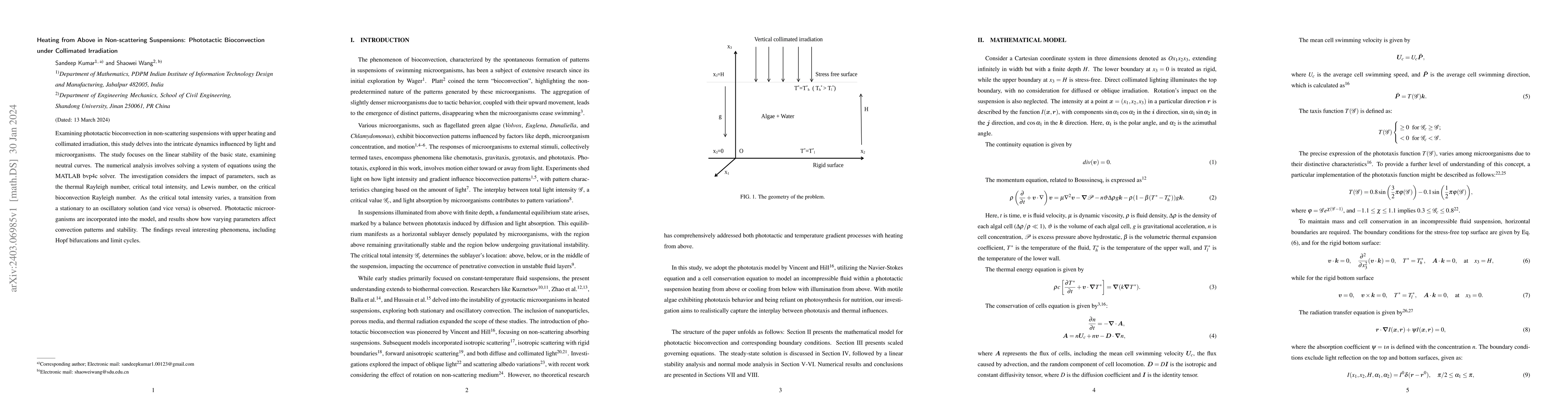 Thumbnail for Heating from Above in Non-scattering Suspensions: Phototactic
  Bioconvection under Collimated Irradiation