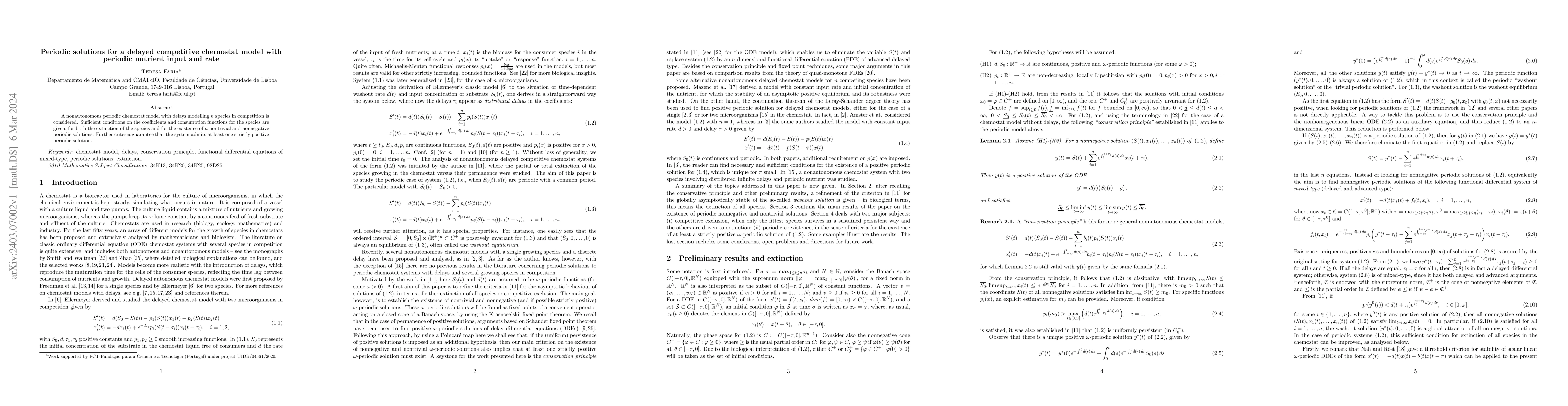 Thumbnail for Periodic solutions for a delayed competitive chemostat model with
  periodic nutrient input and rate