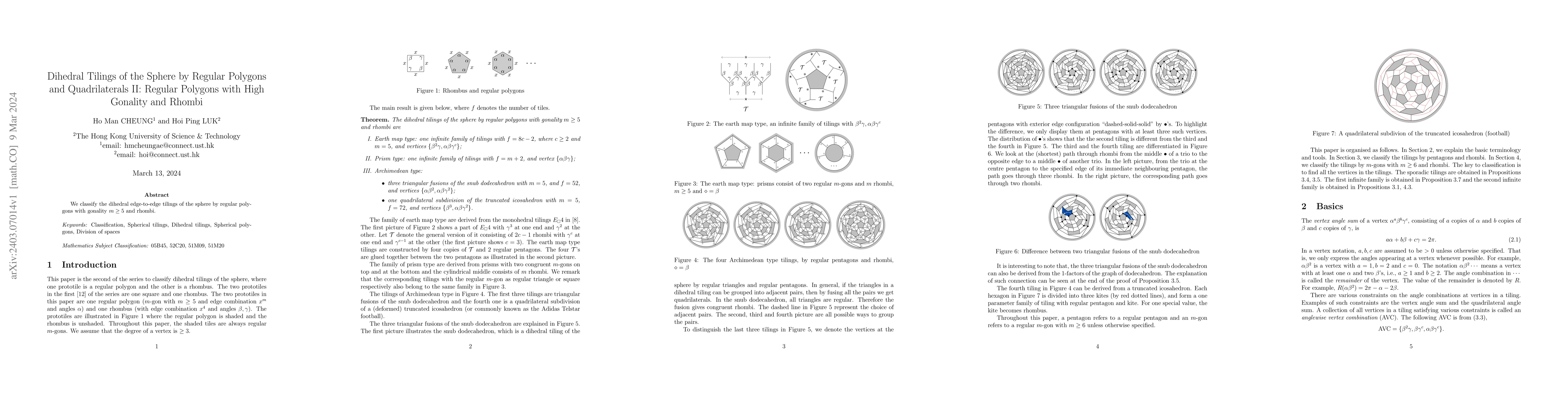 Thumbnail for Dihedral Tilings of the Sphere by Regular Polygons and Quadrilaterals
  II: Regular Polygons with High Gonality and Rhombi