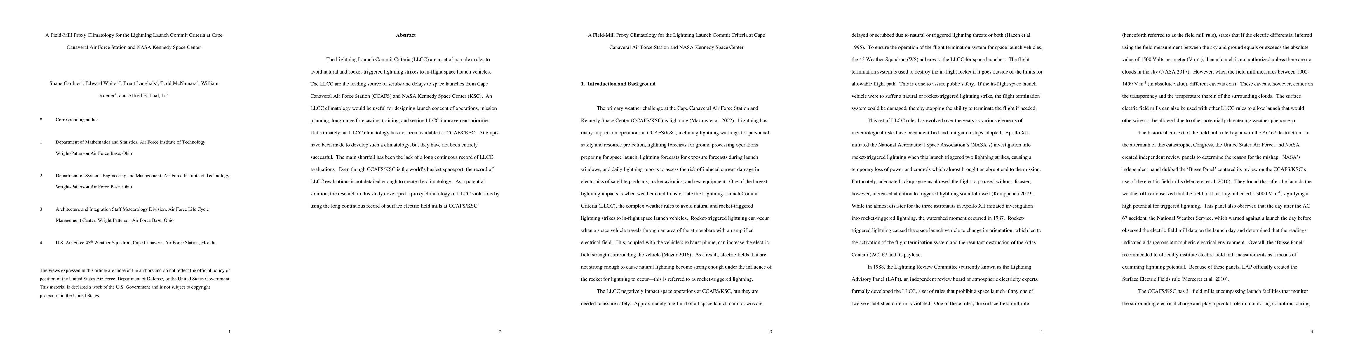 Thumbnail for A Field-Mill Proxy Climatology for the Lightning Launch Commit Criteria
  at Cape Canaveral Air Force Station and NASA Kennedy Space Center