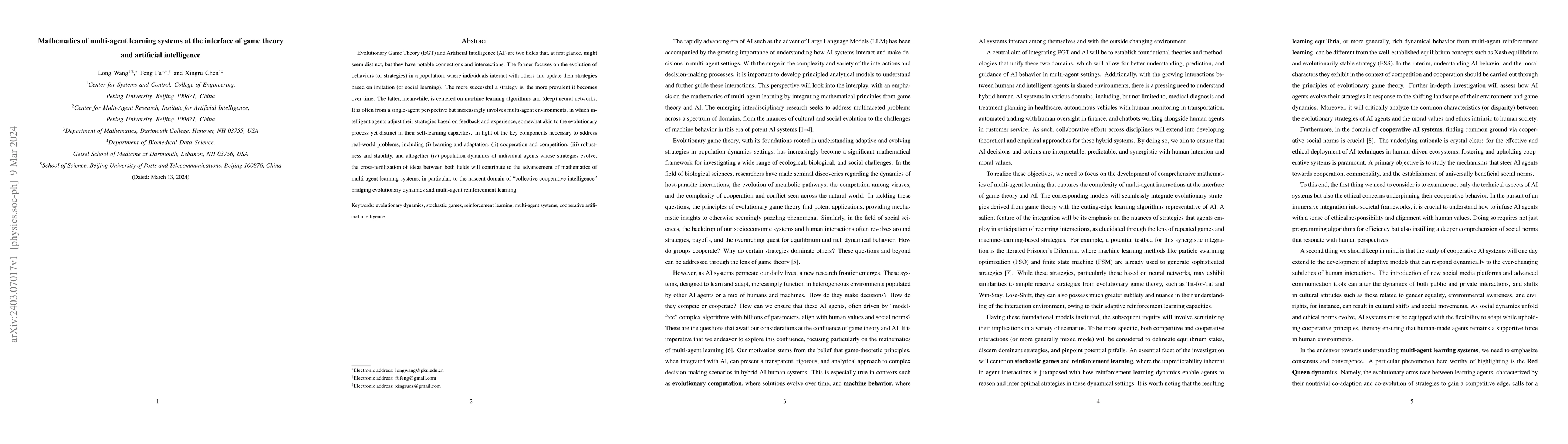 Thumbnail for Mathematics of multi-agent learning systems at the interface of game
  theory and artificial intelligence