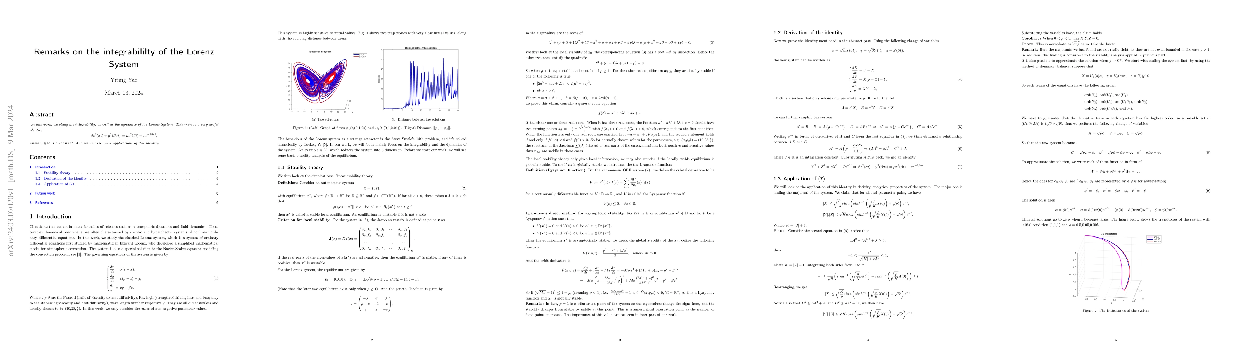 Thumbnail for Remarks on the integrabililty of the Lorenz System