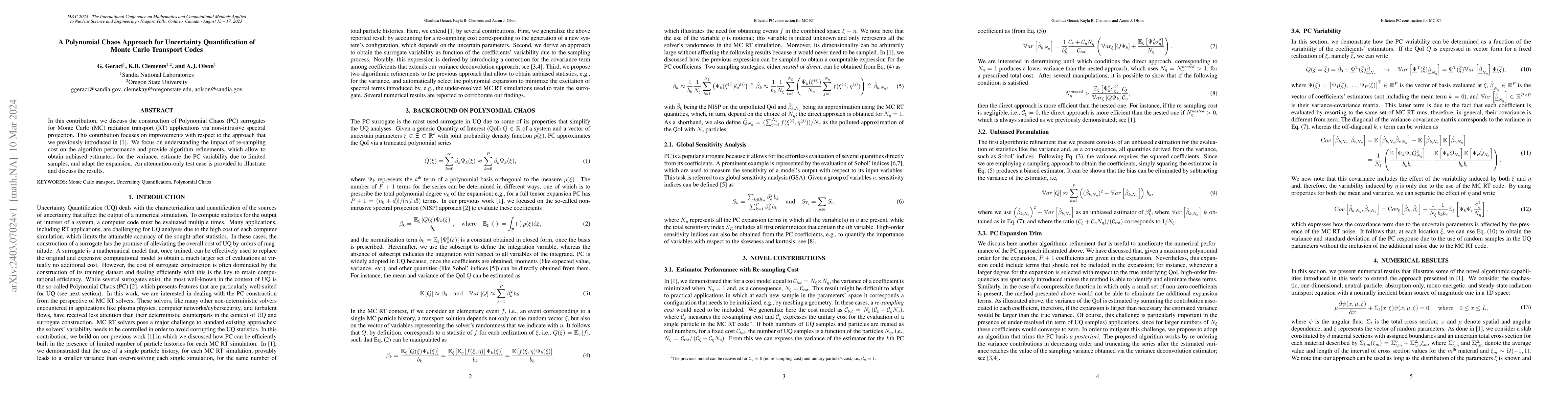 Thumbnail for A polynomial chaos approach for uncertainty quantification of Monte
  Carlo transport codes