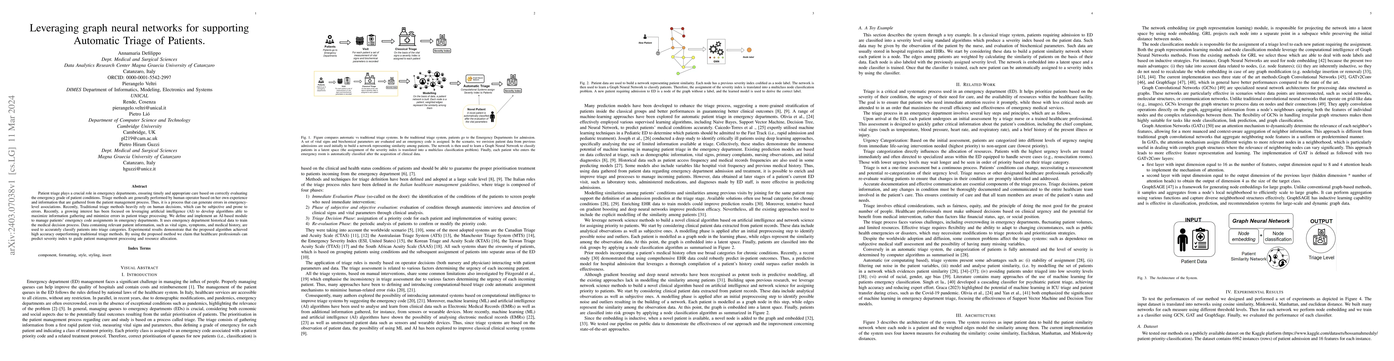 Thumbnail for Leveraging graph neural networks for supporting Automatic Triage of
  Patients