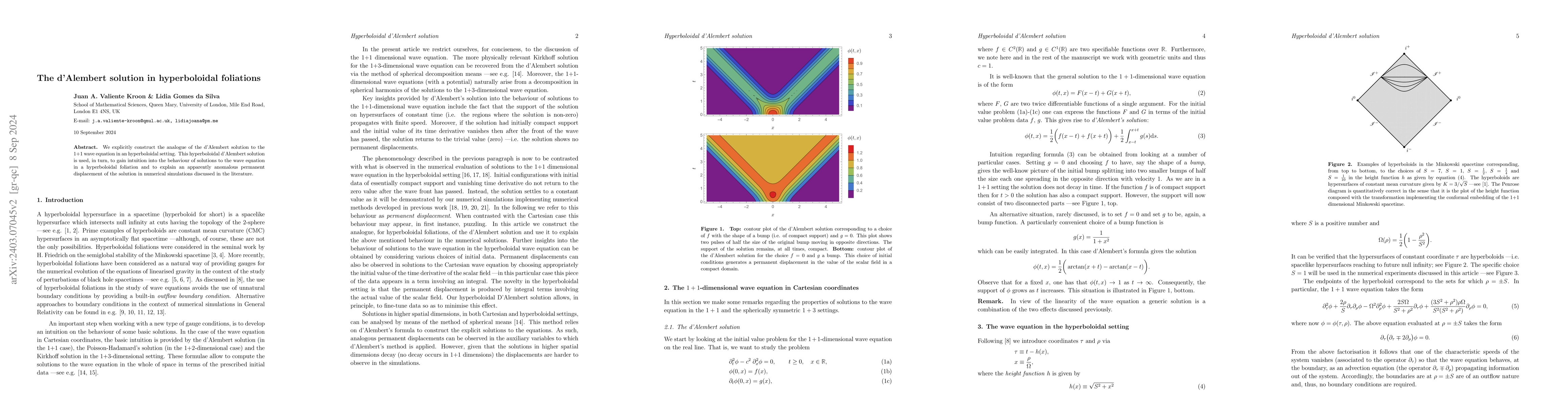 Thumbnail for The \v{d}Alembert solution in hyperboloidal foliations