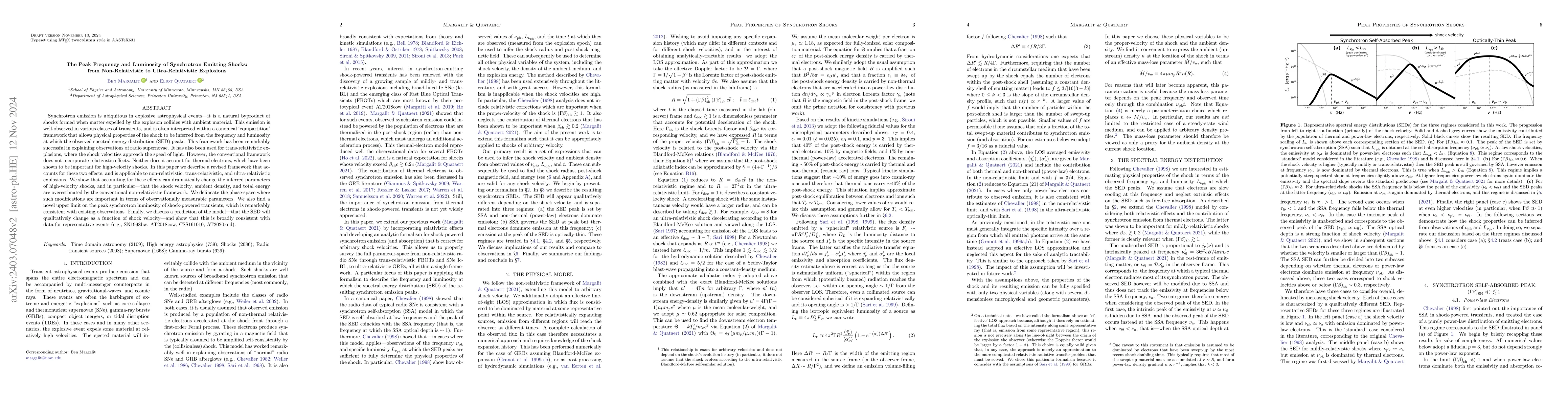 Thumbnail for The Peak Frequency and Luminosity of Synchrotron Emitting Shocks: from
  Non-Relativistic to Ultra-Relativistic Explosions