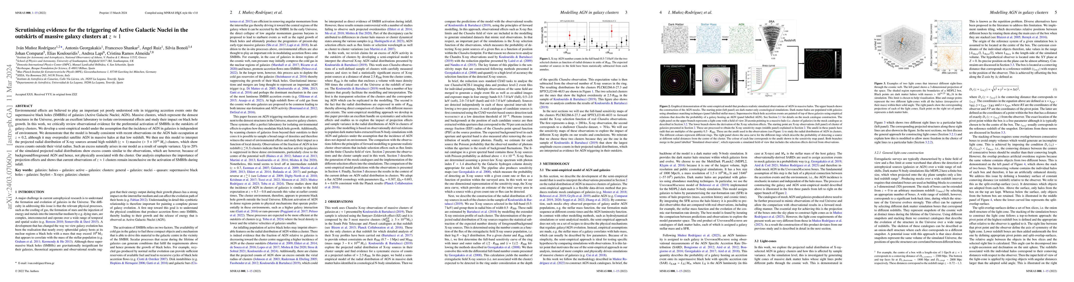 Thumbnail for Scrutinising evidence for the triggering of Active Galactic Nuclei in
  the outskirts of massive galaxy clusters at $z\approx1$