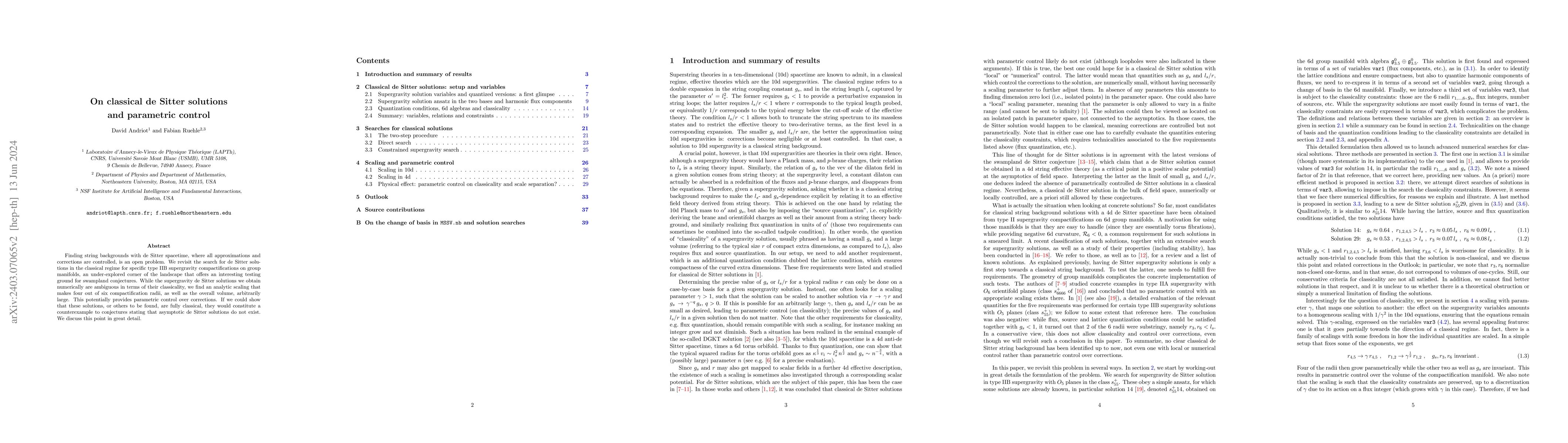 Thumbnail for On classical de Sitter solutions and parametric control