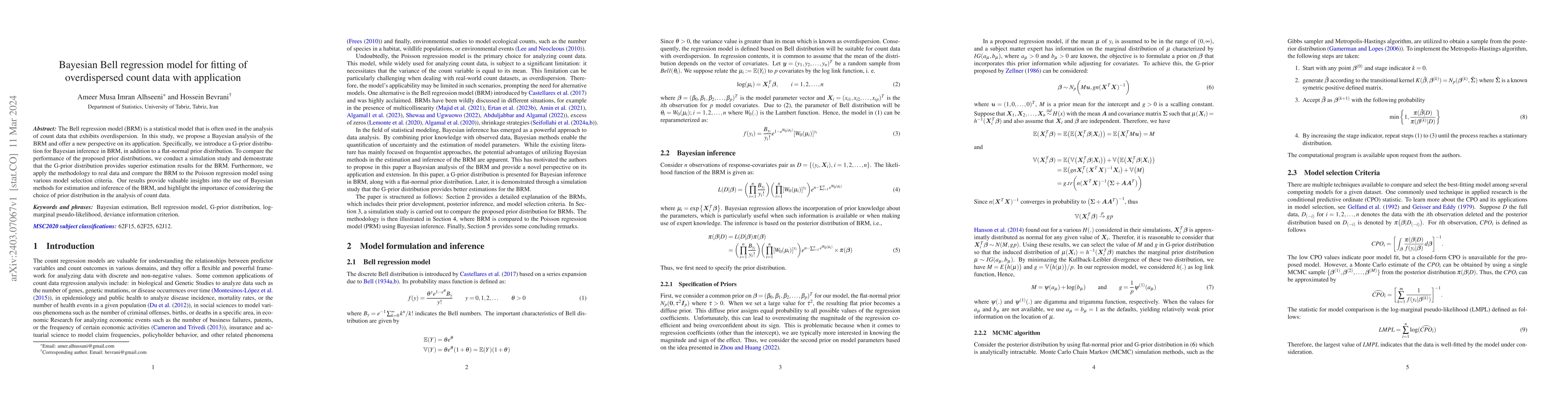 Thumbnail for Bayesian Bell regression model for fitting of overdispersed count data
  with application
