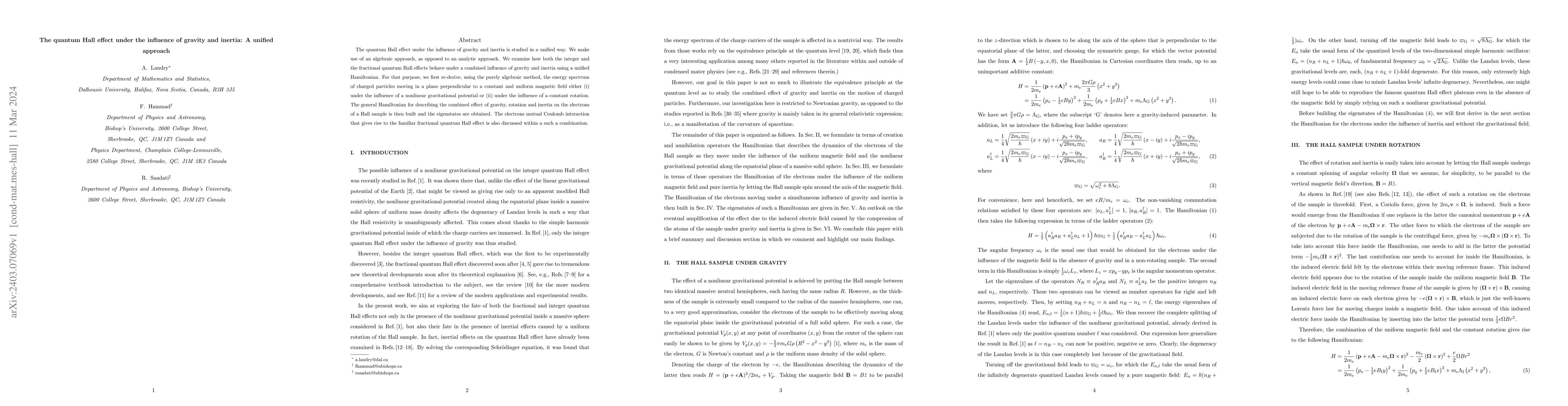Thumbnail for The quantum Hall effect under the influence of gravity and inertia: A
  unified approach