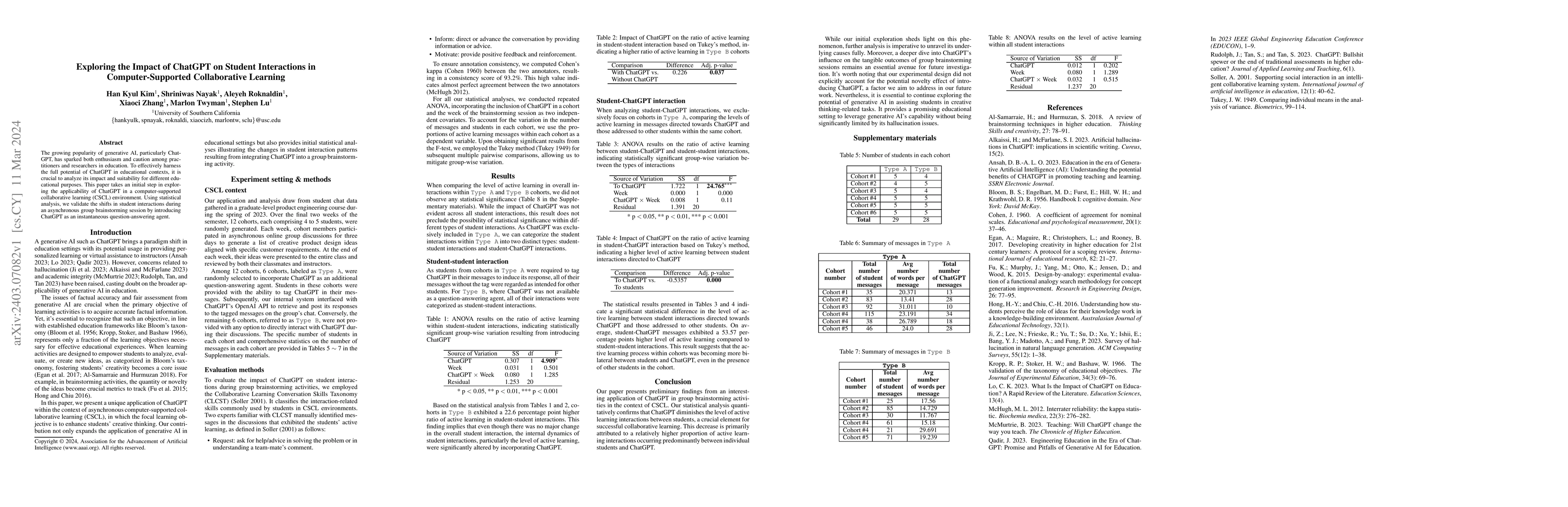 Thumbnail for Exploring the Impact of ChatGPT on Student Interactions in
  Computer-Supported Collaborative Learning