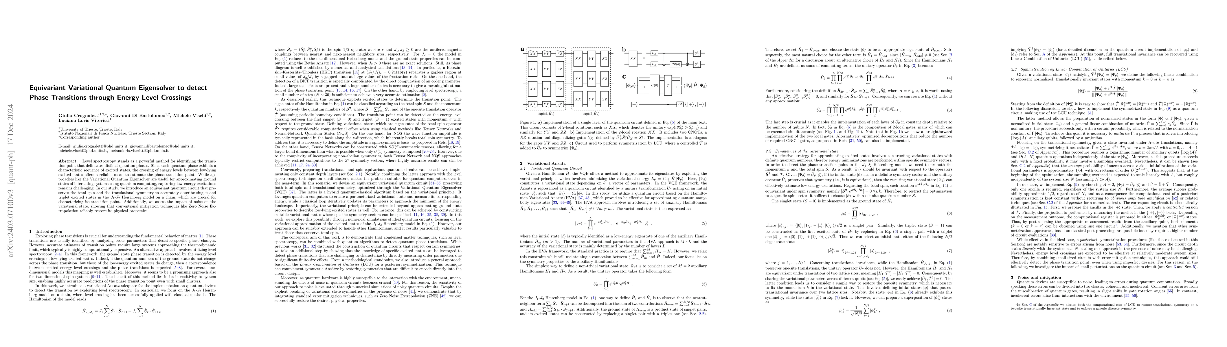 Thumbnail for Equivariant Variational Quantum Eigensolver to detect Phase Transitions
  through Energy Level Crossings