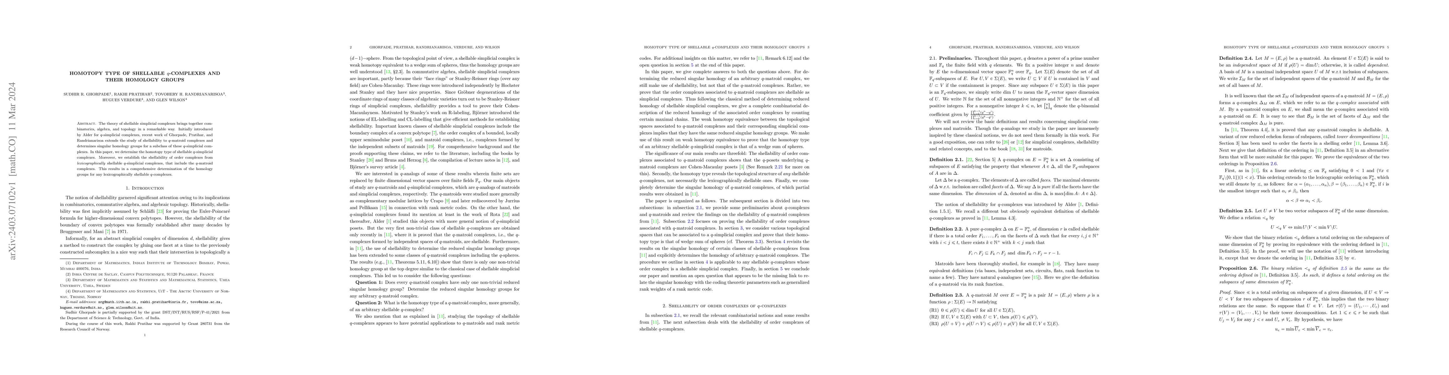 Thumbnail for Homotopy type of shellable $q$-complexes and their homology groups