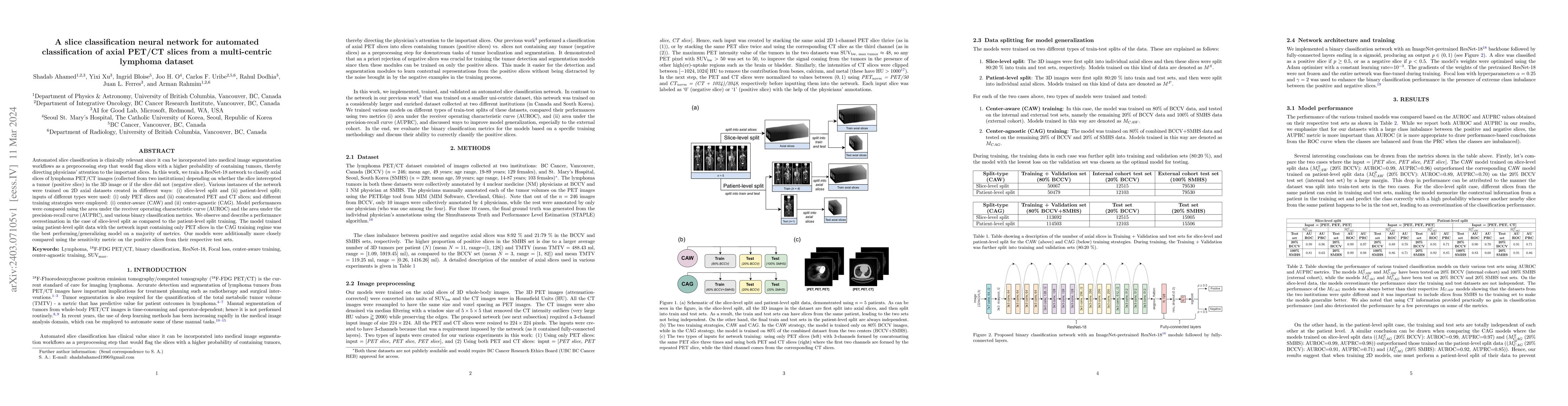 Thumbnail for A slice classification neural network for automated classification of
  axial PET/CT slices from a multi-centric lymphoma dataset