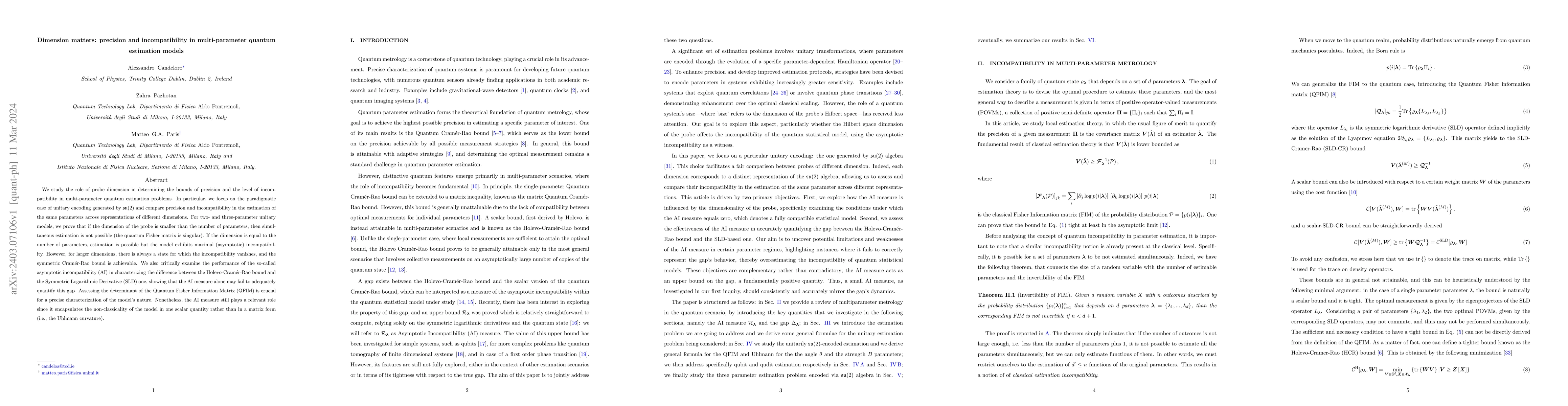 Thumbnail for Dimension matters: precision and incompatibility in multi-parameter
  quantum estimation models