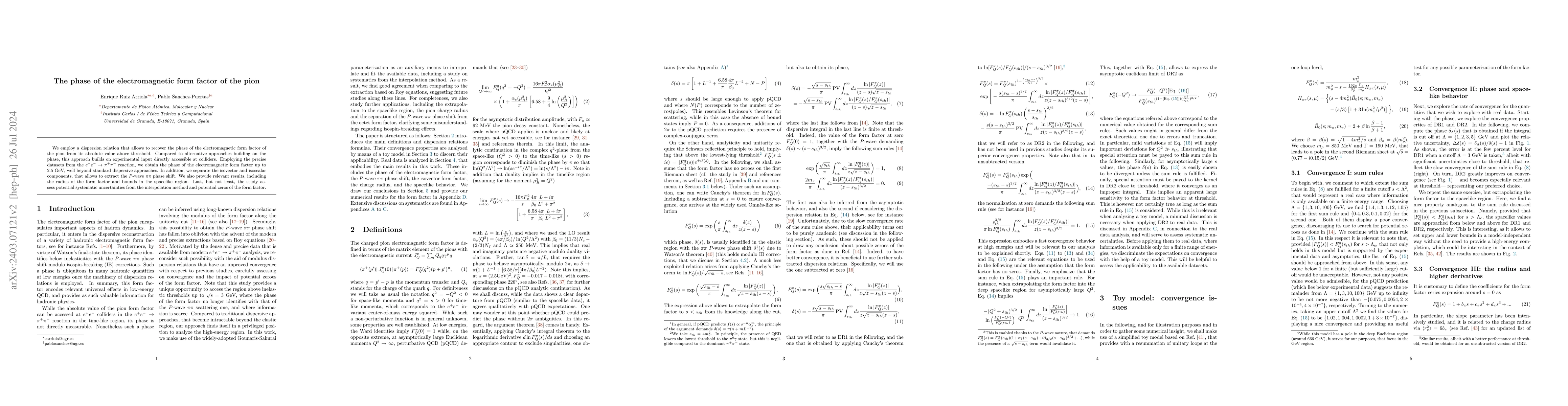 Thumbnail for The phase of the electromagnetic form factor of the pion