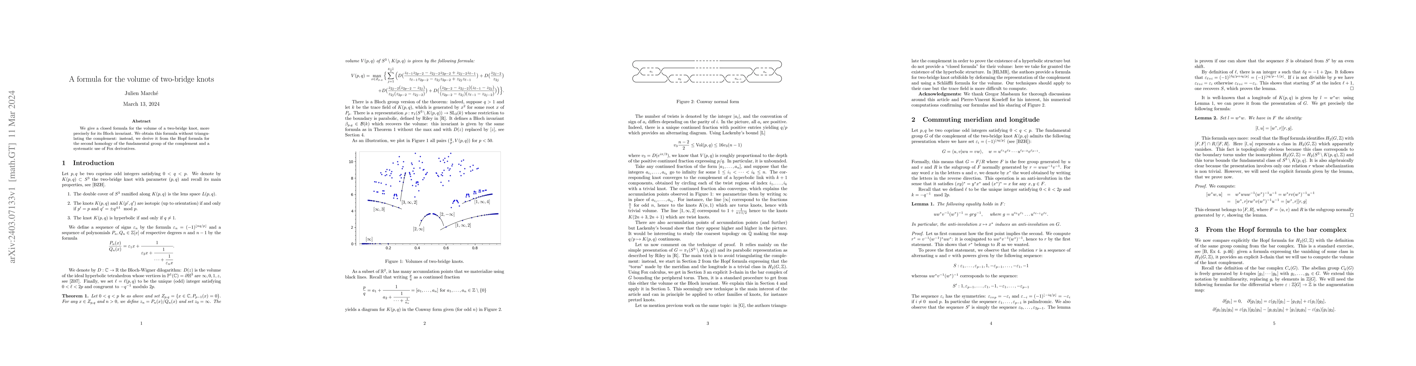 Thumbnail for A formula for the volume of two-bridge knots