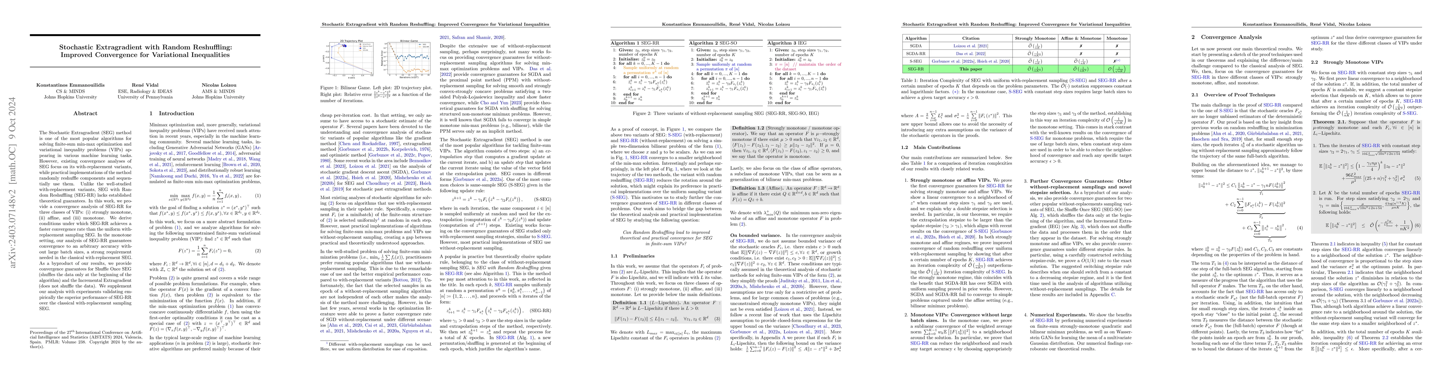 Thumbnail for Stochastic Extragradient with Random Reshuffling: Improved Convergence
  for Variational Inequalities