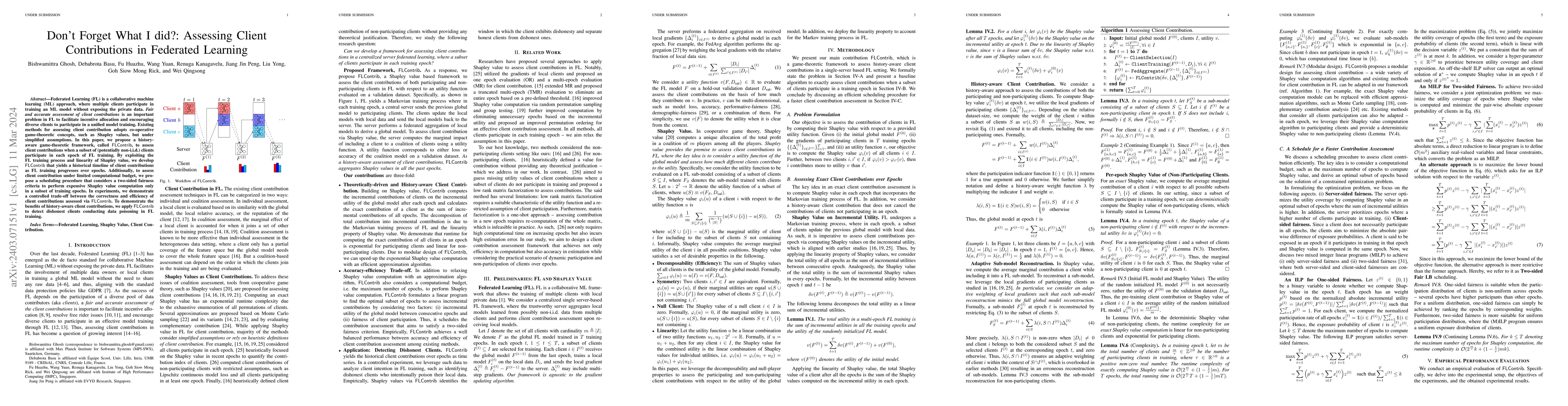 Thumbnail for Don't Forget What I did?: Assessing Client Contributions in Federated
  Learning