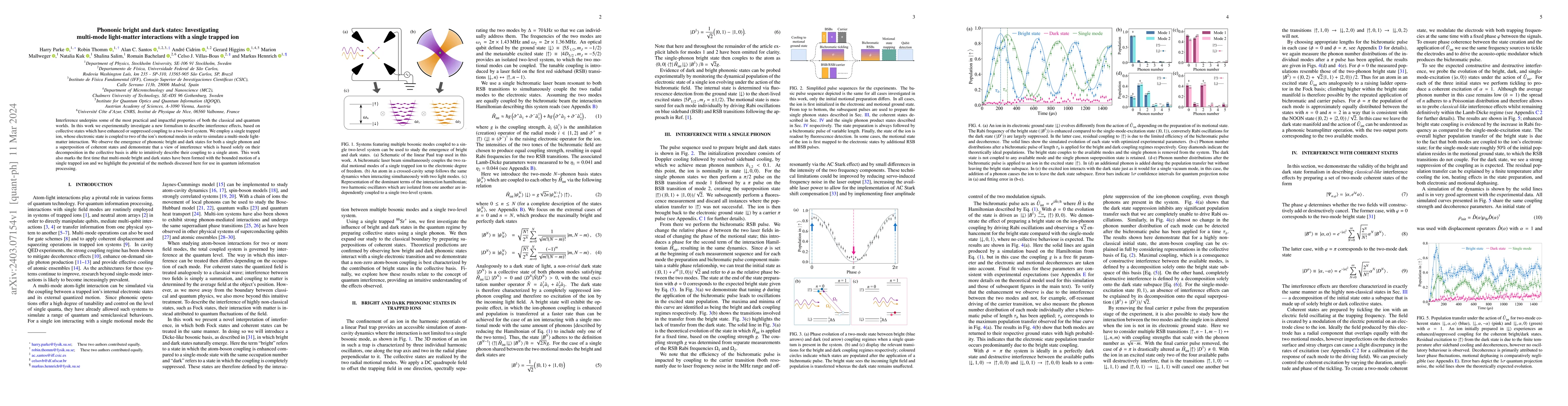 Thumbnail for Phononic bright and dark states: Investigating multi-mode light-matter
  interactions with a single trapped ion