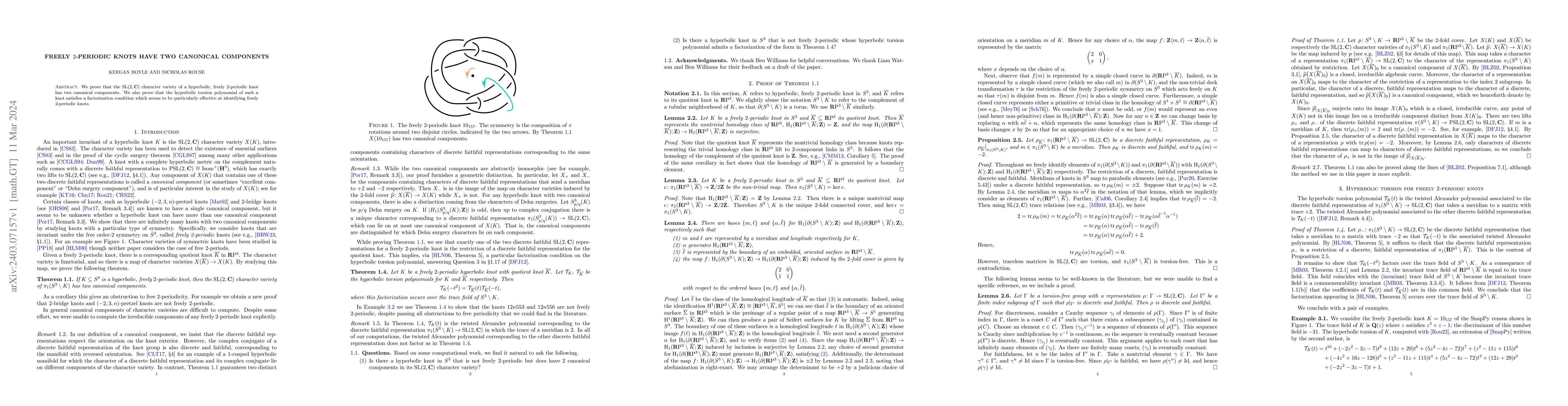 Thumbnail for Freely 2-periodic knots have two canonical components
